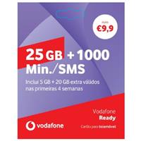 CARTÃO VODAFONE READY 25G 9,90  (  Oferta 4 semanas - 25 GB de Internet - 1000 minutos ou SMS para todas as redes   )