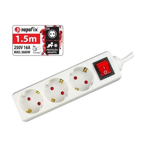EXTENSÃO 1,5M NAPOFIX EXT3INT/15B  (  Branco  - Extensão 3 tomadas - Comprimento: 1,5 metros  - At...  ) 