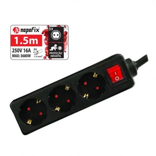 EXTENSÃO 1,5M 3TOMADAS NAPOFIX EXT3INT/15P  (  Preto  - Extensão 3 tomadas - Comprimento: 1,5 metros  - Até...  ) 