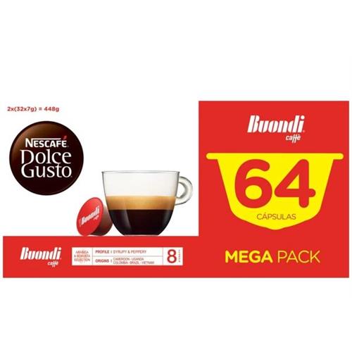 CÁPSULAS DE CAFÉ DOLCE GUST DUPLO BUONDI  (  64 Cápsulas  - Um expresso com carácter, inspirado nos cafés...  ) 