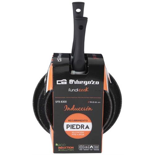 PACK FRIGIDEIRAS ORBEGOZO SFB8300  (  18, 22, 26 cm - Preto  - Alumínio forjado anti-aderente - Co...  ) 