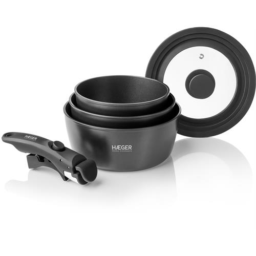CAÇAROLA HAEGER EASYFITPOTS 16/18/20  (  16, 18 e 20 cm - Preto  - Conjunto de panelas com pega amoví...  ) 