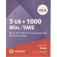 CARTÃO SIM VODAFONE READY 5GB 9,90  (  Oferta 4 semanas - 5 GB de Internet            - 1000 minutos ou SMS para todas as redes   )