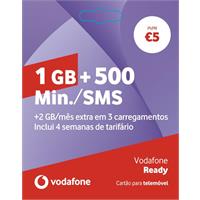 CARTÃO SIM VODAFONE READY 1GB 5,00  (  Inclui 4 semanas de tarifário - 1 GB de internet - 500 Minut...  )