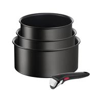 CAÇAROLA TEFAL L7639343  (  16 + 18 + 20 cm - Revestimento antiaderente em Titanium  - Preto   )